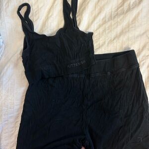 Kittenish Midnight Black Ribbed Pajama Set